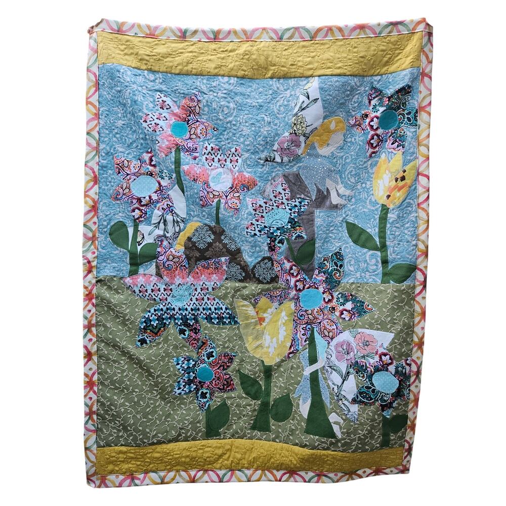 Handmade Cute & Colorful 35x48 area rug/wall hanging/quilt Find the 3 fairies!